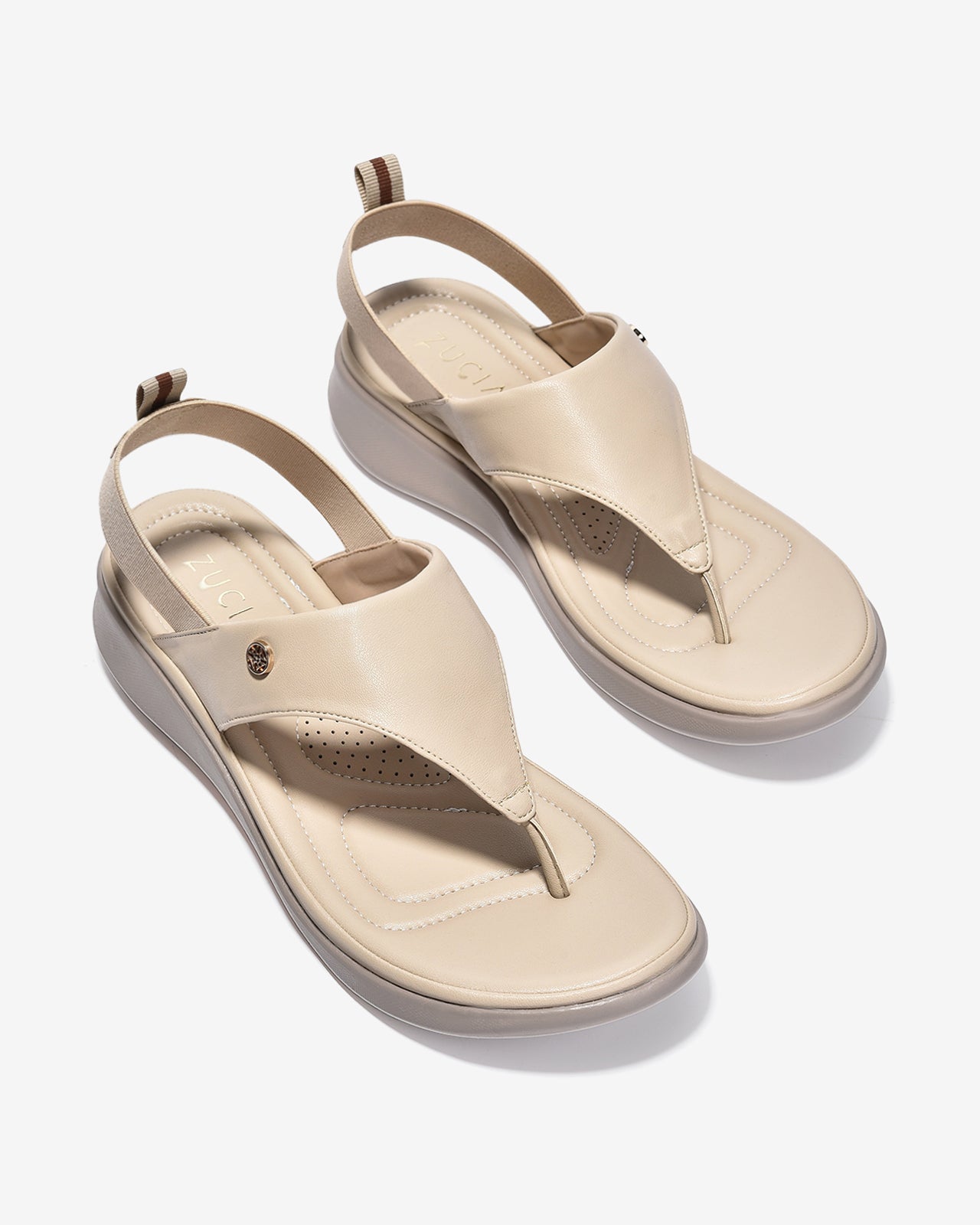 Giày Sandal Kẹp Nữ Zucia Quai Bảng Lớn Đính Logo-SRXB6-Kem Color1