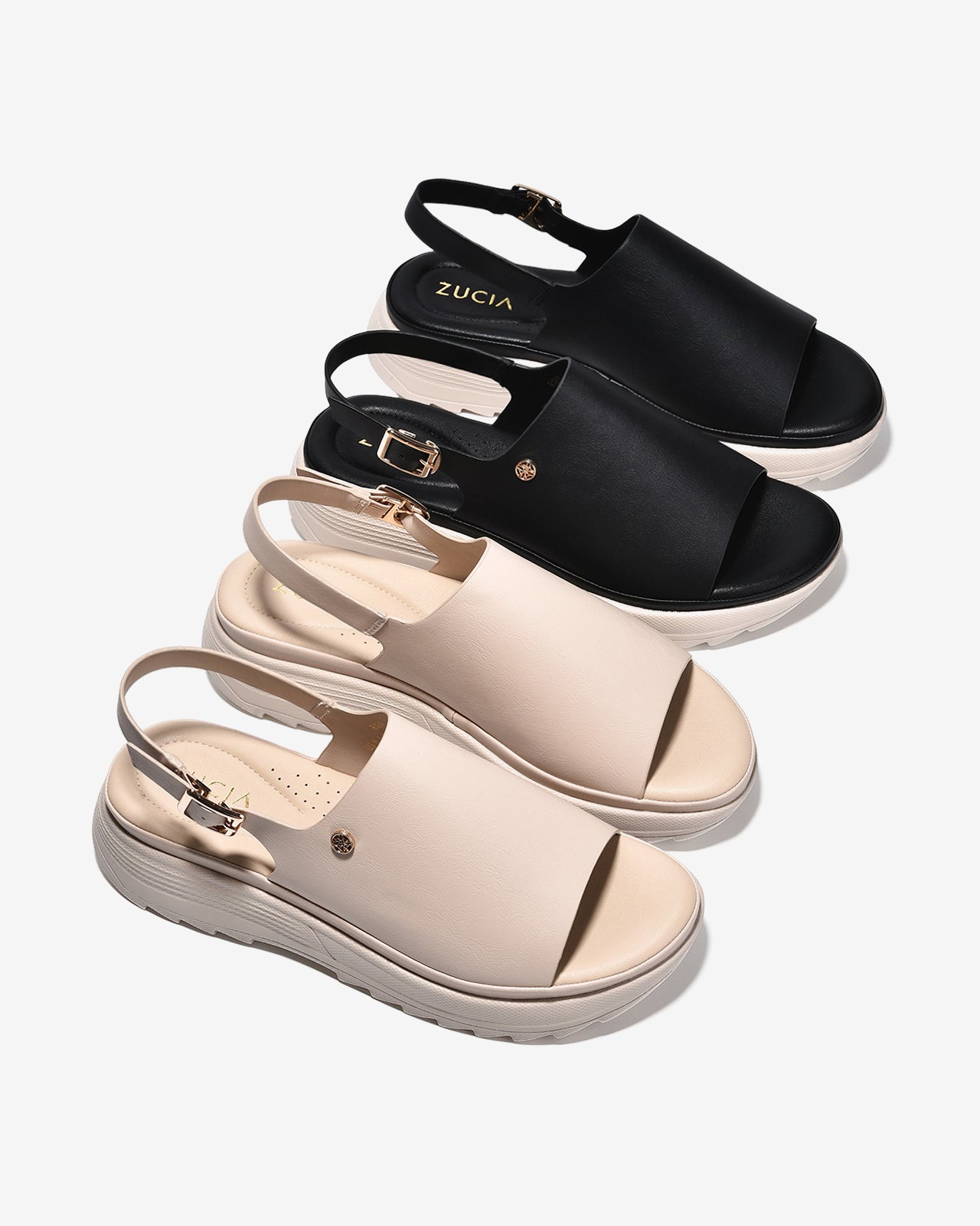 Giày Sandal Nữ Zucia Đế Bằng Quai Bảng Lớn-SRXB9-Đen Color1