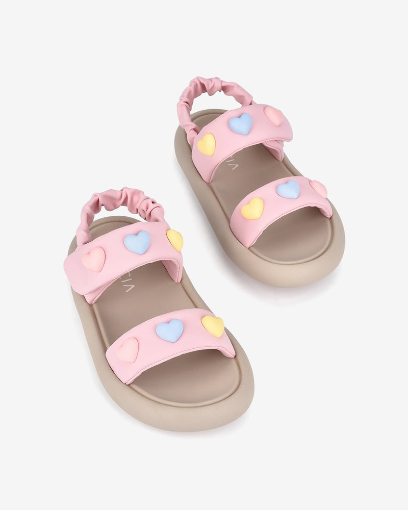Giày Sandal Trẻ Em Zucia Quai Ngang Đính Trái Tim-STH69-Hồng Color1