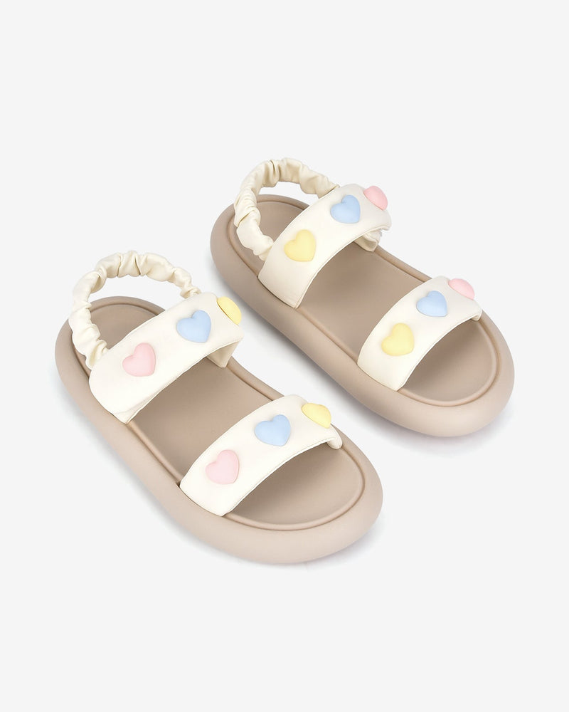 Giày Sandal Trẻ Em Zucia Quai Ngang Đính Trái Tim-STH69Kem Color1