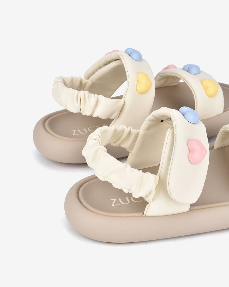Giày Sandal Trẻ Em Zucia Quai Ngang Đính Trái Tim-STH69Kem Color1