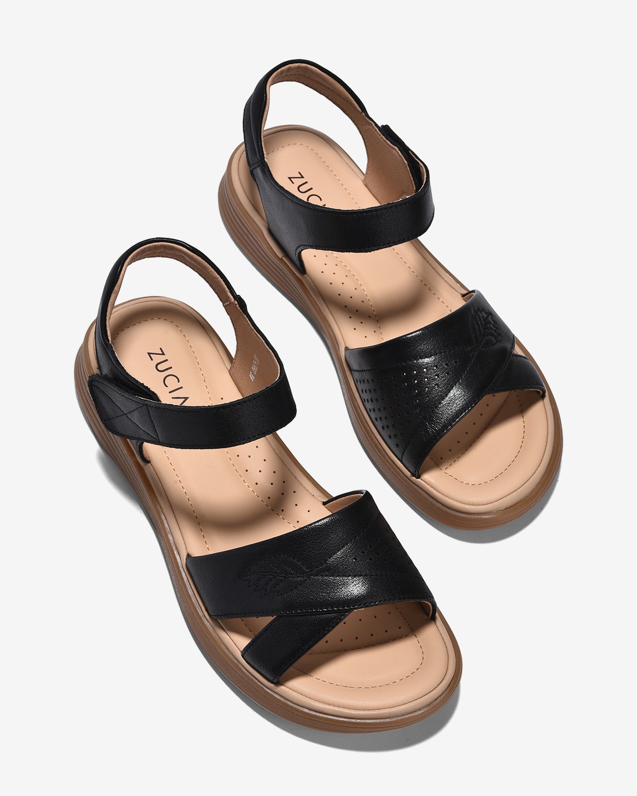 Sandals Nữ Zuciani Quai Ngang Thêu Hoạ Tiết-SCF60-Đen Color1