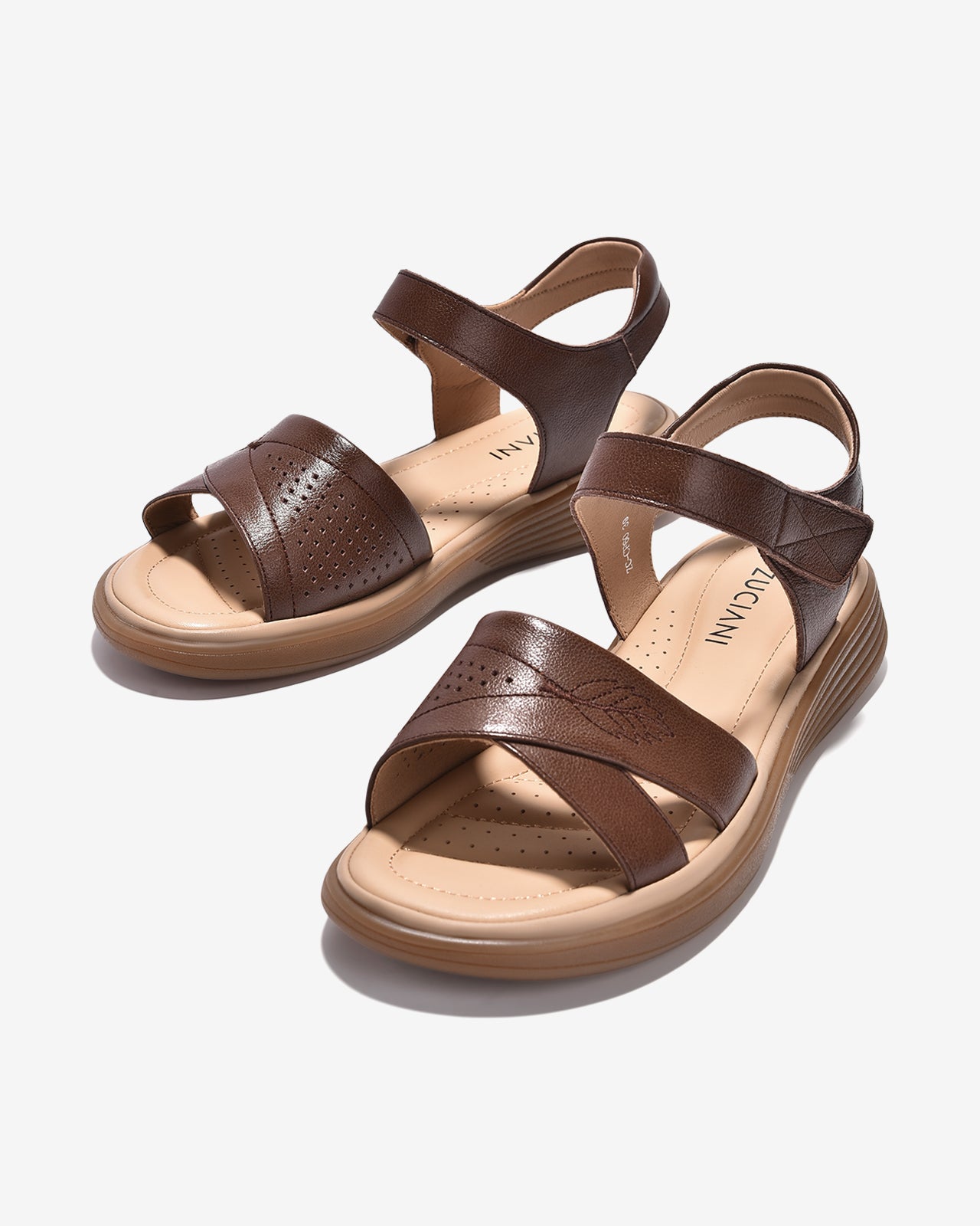 Sandals Nữ Zuciani Quai Ngang Thêu Hoạ Tiết-SCF60-Nâu Color1