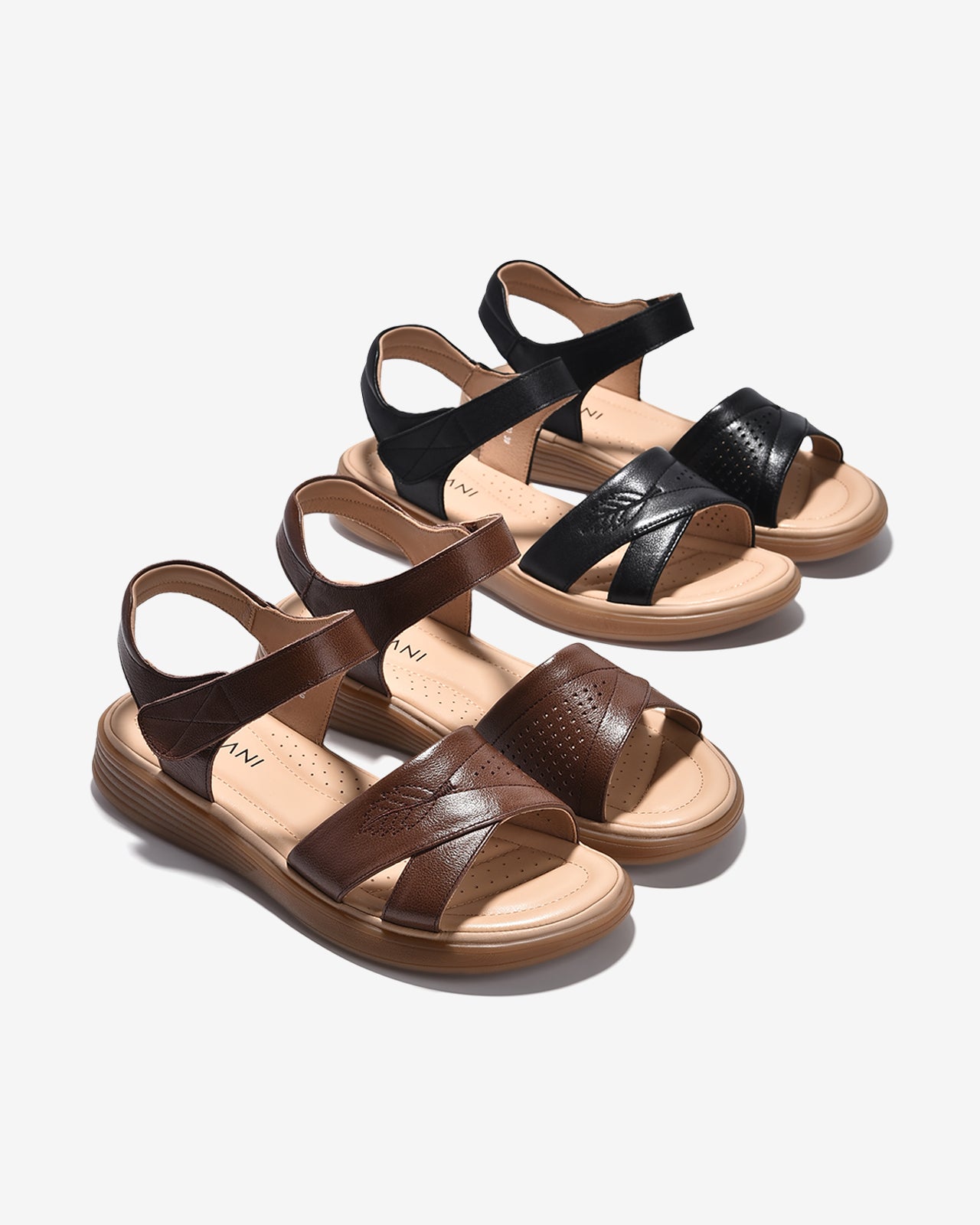 Sandals Nữ Zuciani Quai Ngang Thêu Hoạ Tiết-SCF60-Nâu Color1