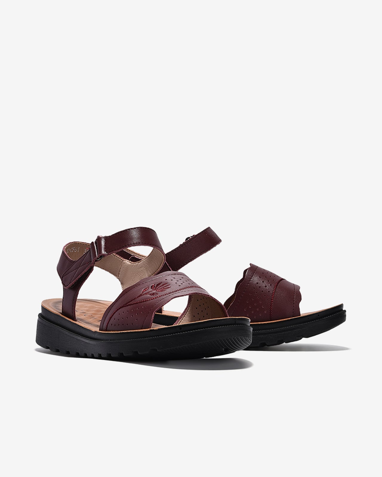 Sandals Nữ Zuciani Quai Ngang Đục Lỗ Thêu Hoa-SCF61-Đỏ Color1