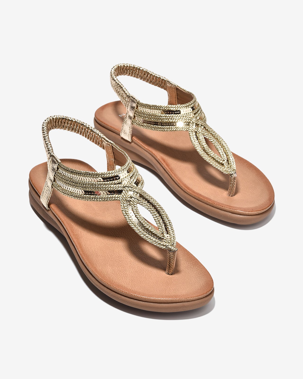 Sandal Đế Bằng Nữ Zucia Quai Bện Ánh Kim-SHLO4Vàng Color1