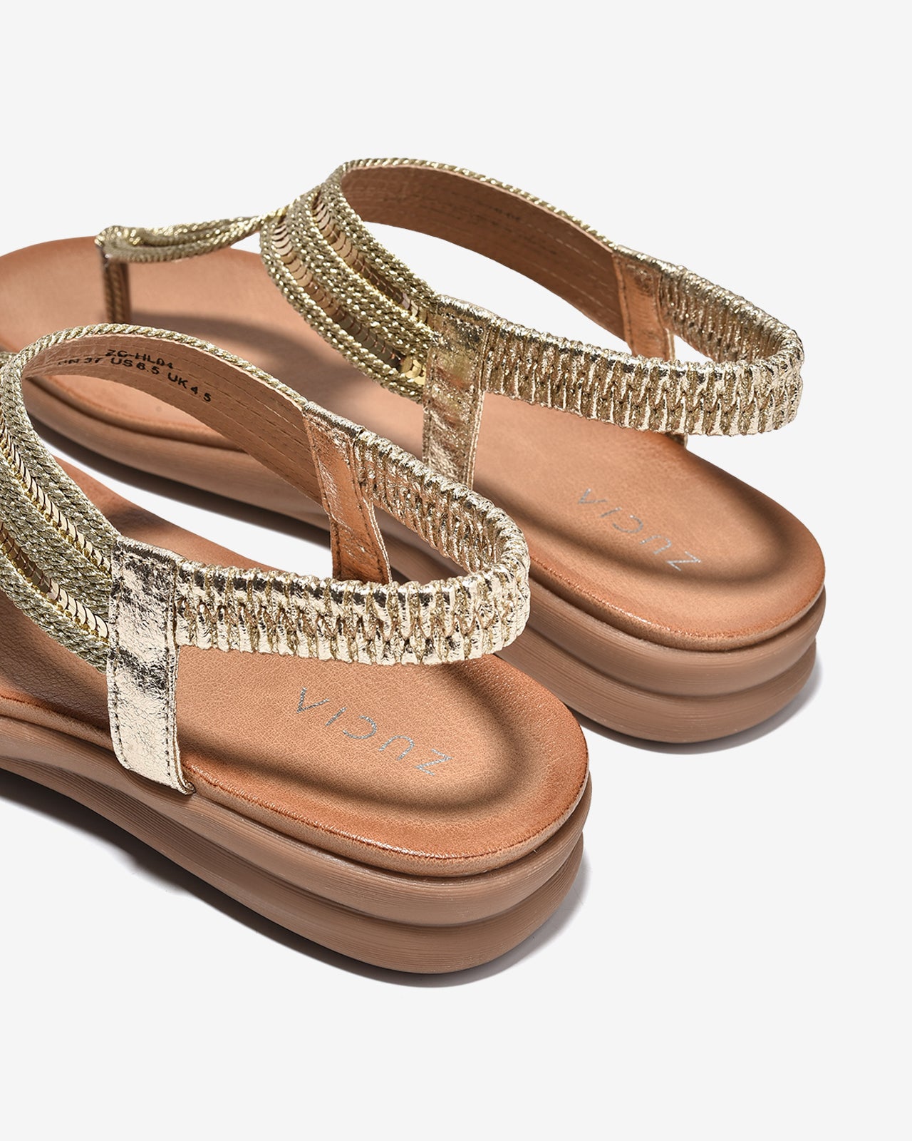 Sandal Đế Bằng Nữ Zucia Quai Bện Ánh Kim-SHLO4Vàng Color1
