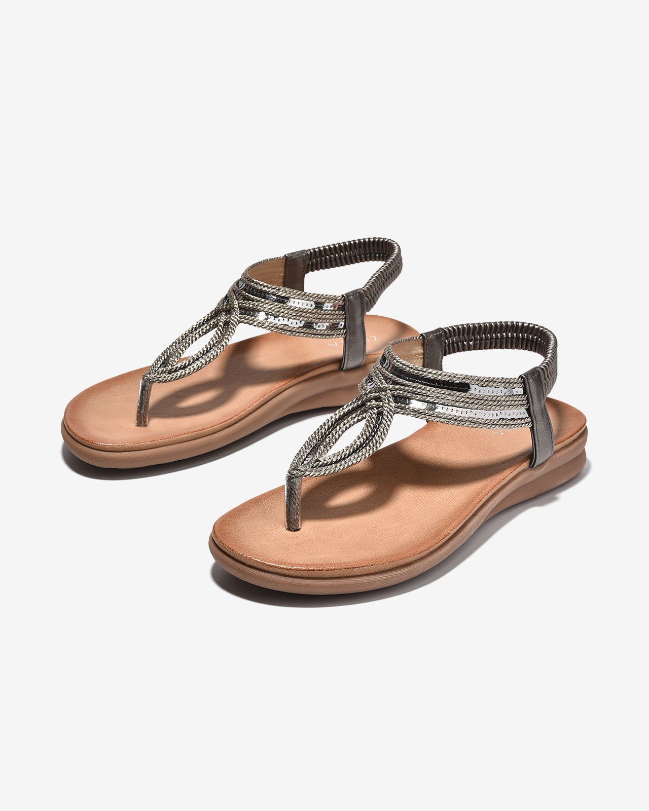 Sandal Đế Bằng Nữ Zucia Quai Bện Ánh Kim-SHLO4Xám Color1
