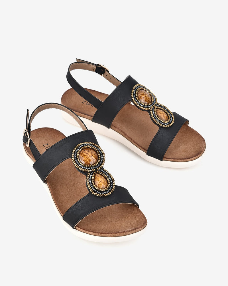 Giày Sandal Zucia Đính Đá Phối Cườm-SHLE5-Đen Color1