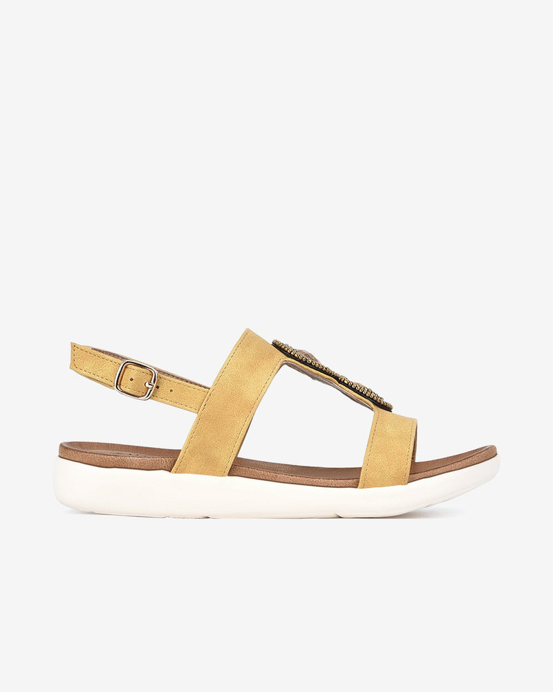Giày Sandal Zucia Đính Đá Phối Cườm-SHLE5-Vàng Color2First