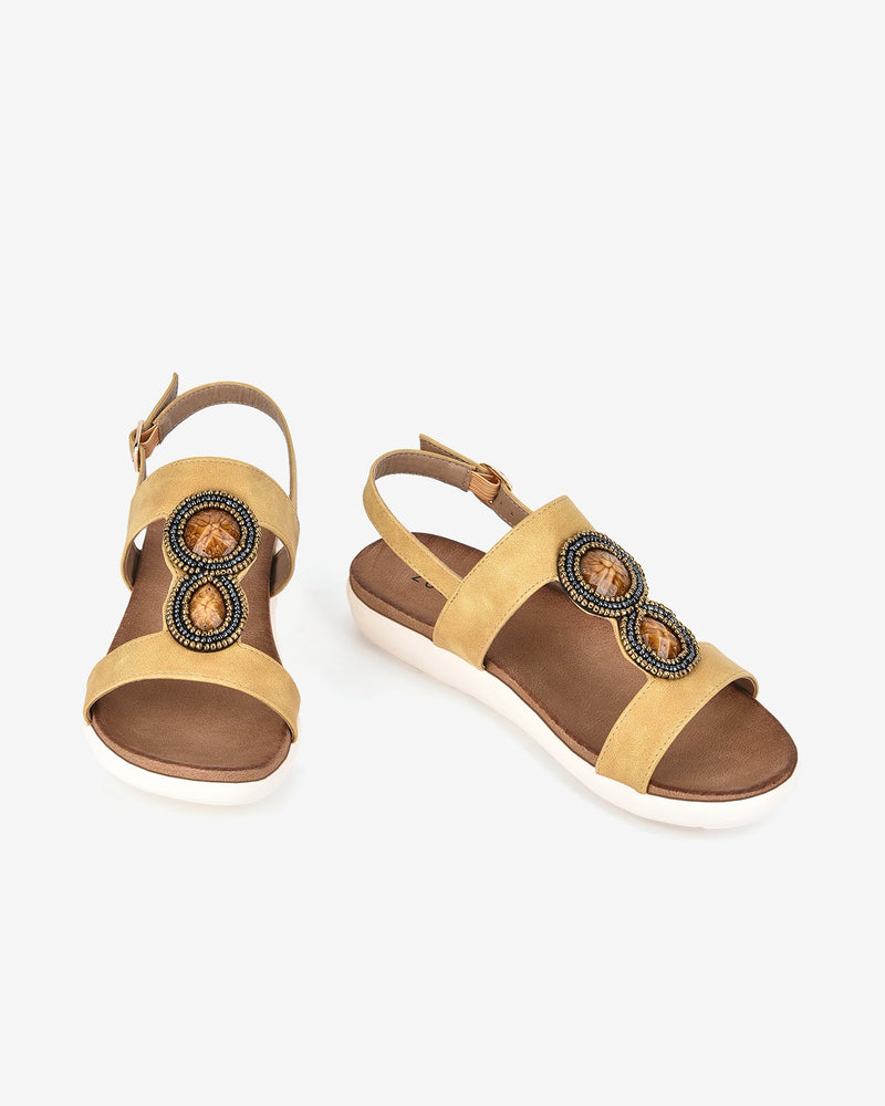 Giày Sandal Zucia Đính Đá Phối Cườm-SHLE5-Vàng Color2