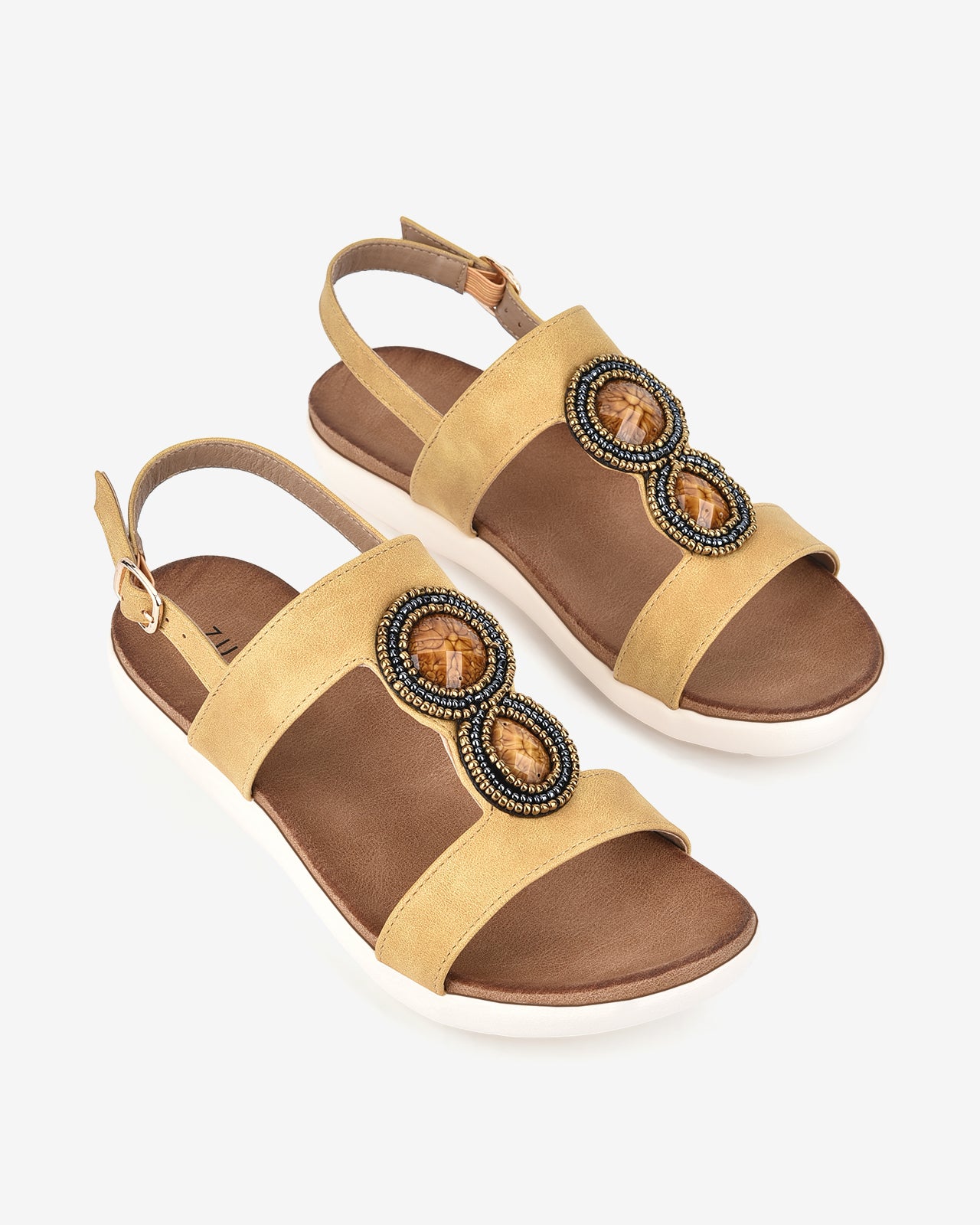 Giày Sandal Zucia Đính Đá Phối Cườm-SHLE5-Vàng Color1