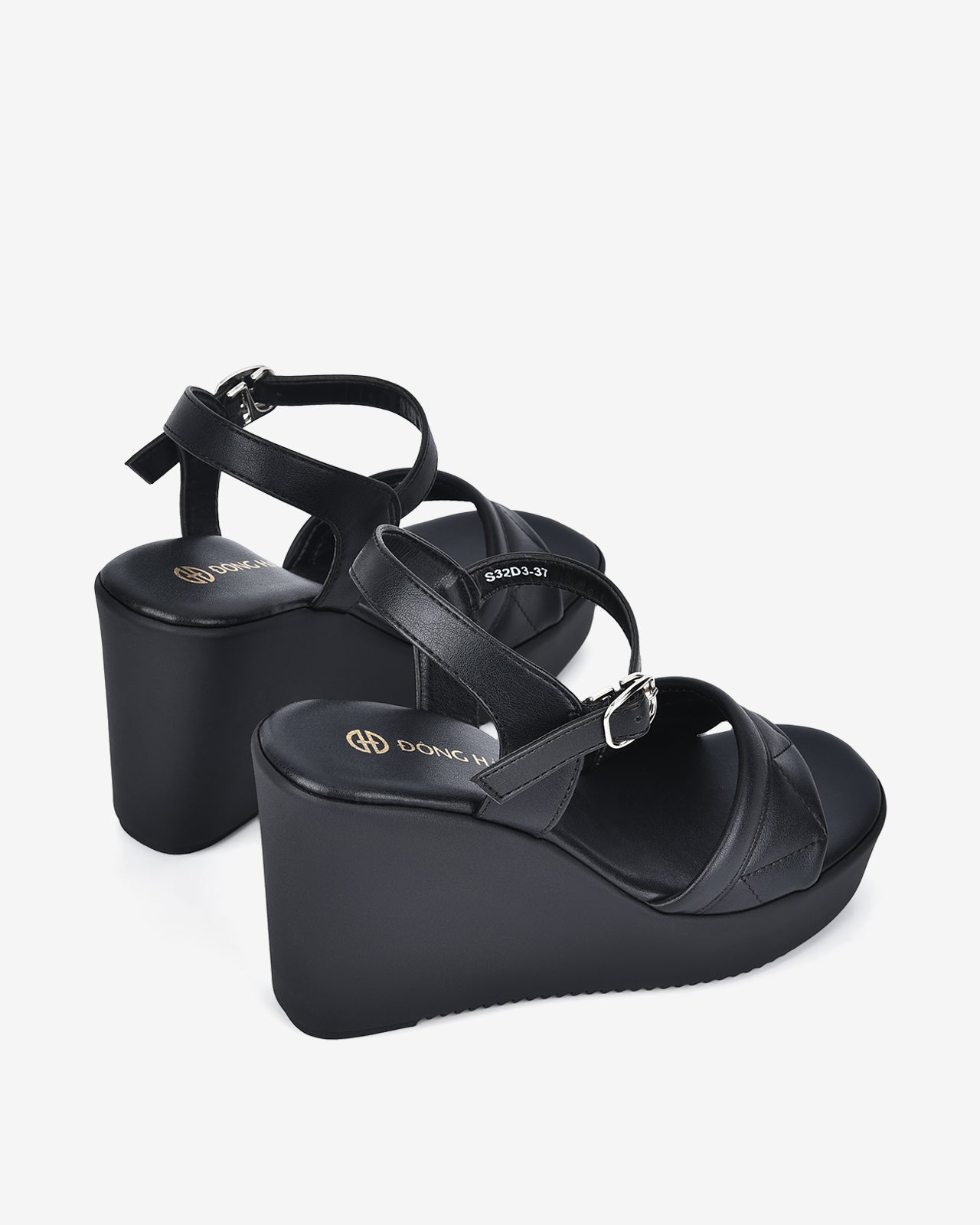 Giày Sandal Xuồng Đông Hải Quai Chỉ Nổi Đế 10CM-S32D3Đen Color2