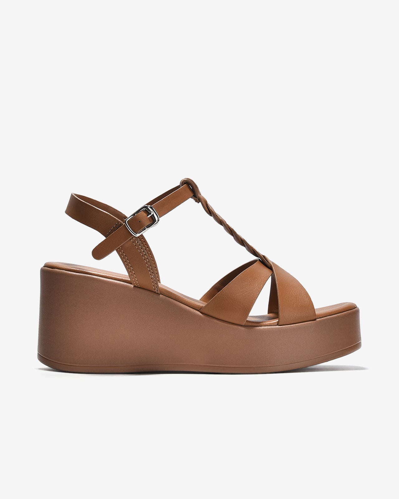 Giày Sandal Xuồng Đông Hải Quai T-Strap Đan Xoắn-S32F7Bò Color1First