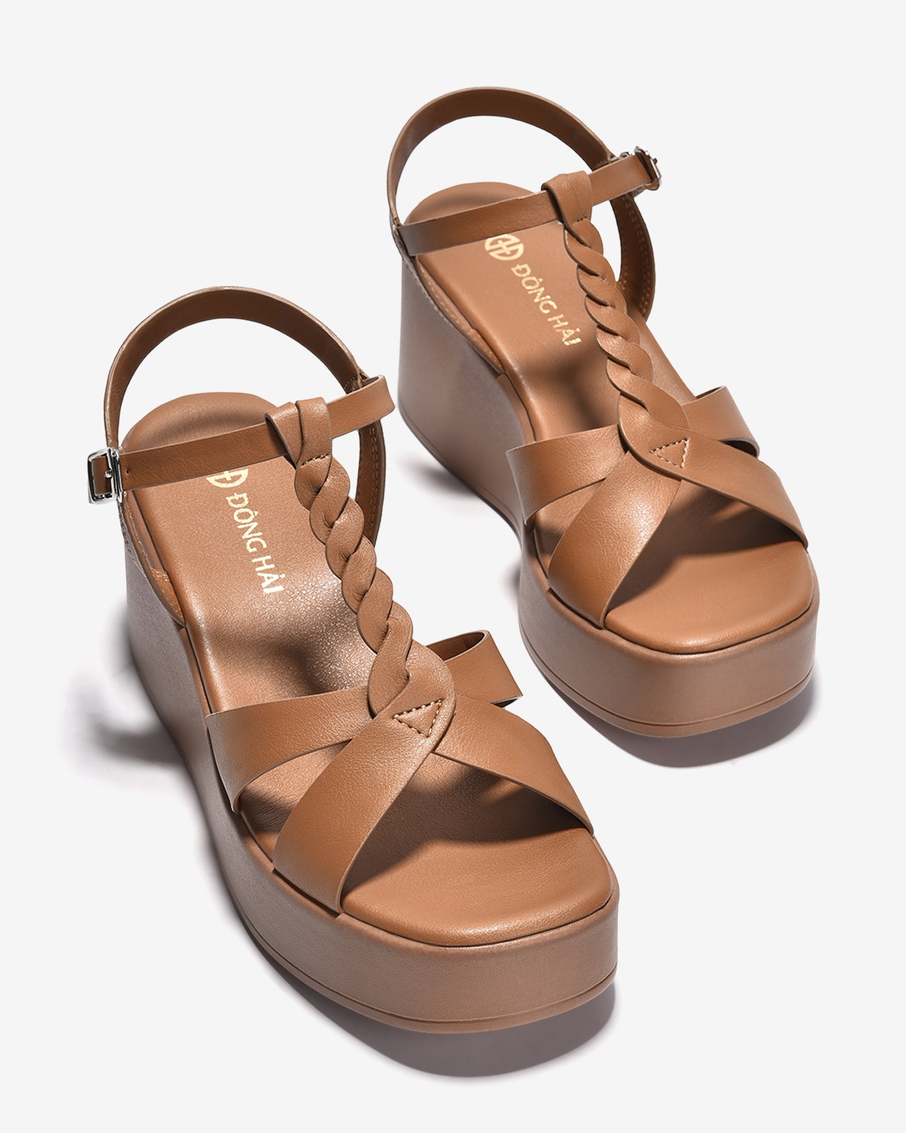 Giày Sandal Xuồng Đông Hải Quai T-Strap Đan Xoắn-S32F7Bò Color1