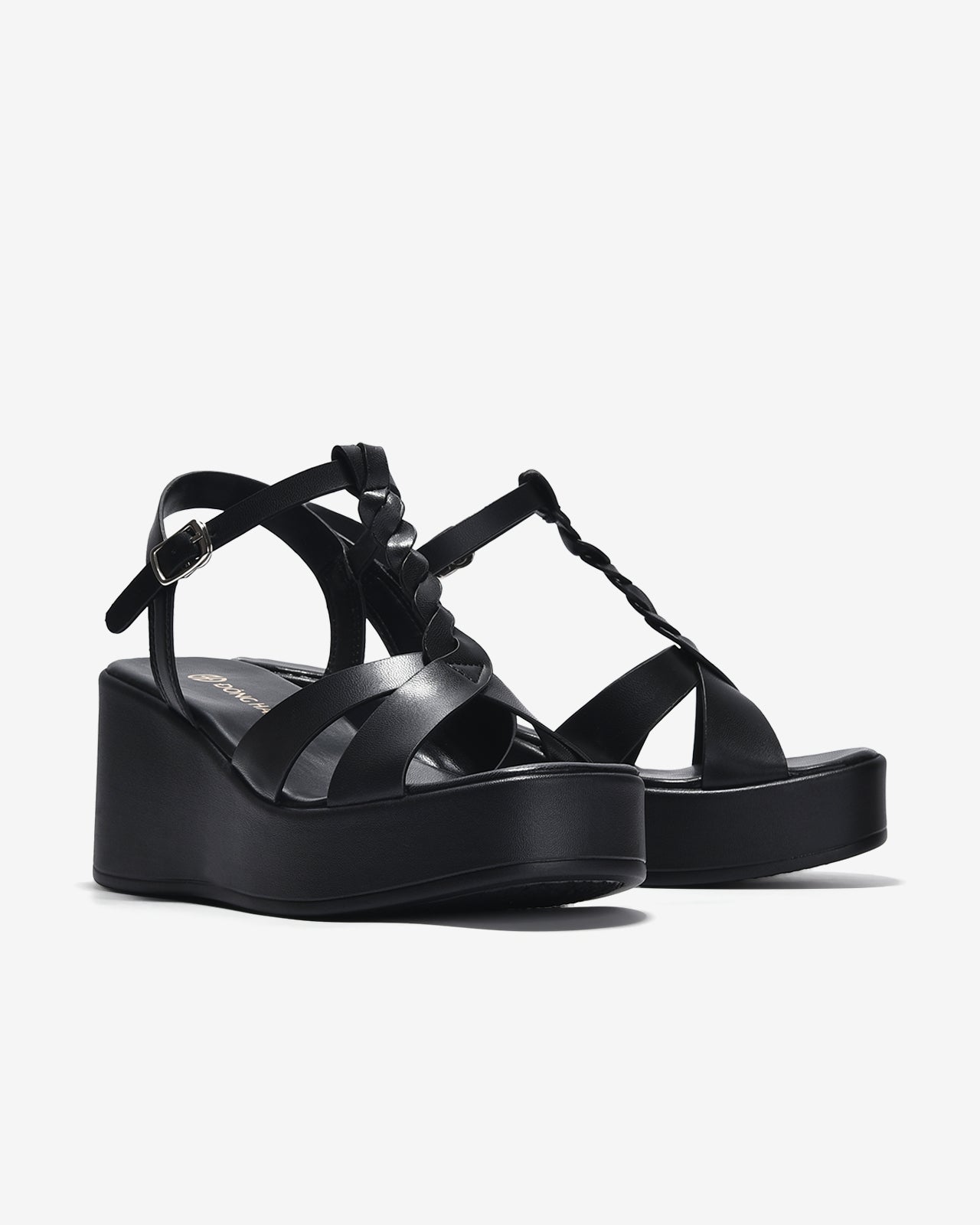 Giày Sandal Xuồng Đông Hải Quai T-Strap Đan Xoắn-S32F7Đen Color1