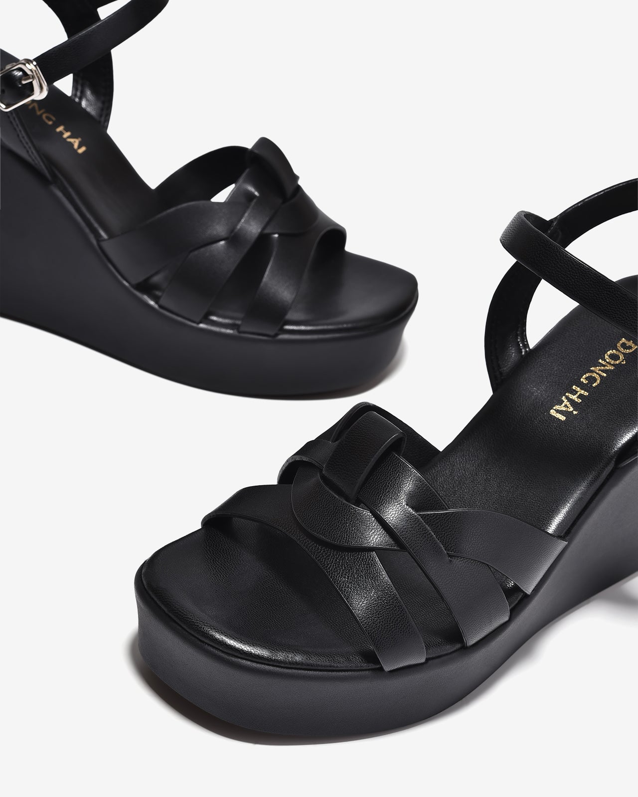 Sandal Xuồng Đông Hải Đế 10cm Quai Đan Chéo-S32I4Đen Color1