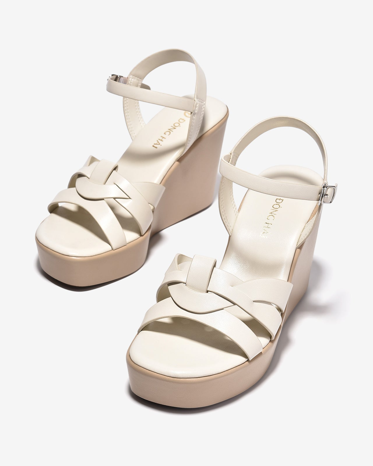 Sandal Xuồng Đông Hải Đế 10cm Quai Đan Chéo-S32I4Kem Color1