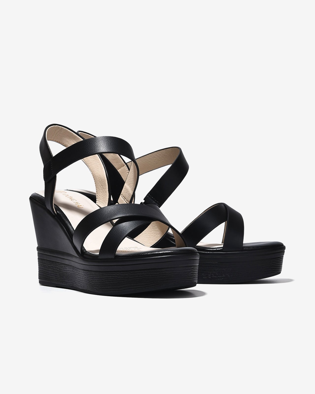 Sandal Xuồng Đông Hải 9cm Quai Đan Chéo-S5874Đen Color1