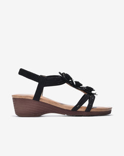 Giày Sandal Xuồng Zucia Quai T-Strap Phối Hoa-SHLG1Đen Color2First