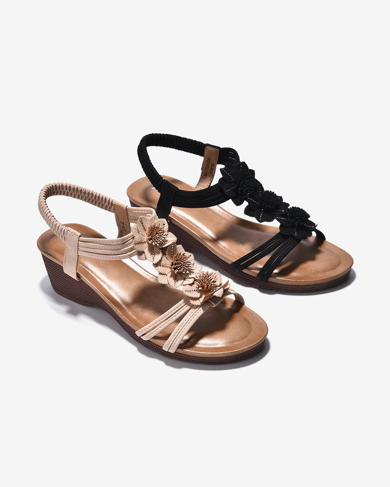 Giày Sandal Xuồng Zucia Quai T-Strap Phối Hoa-SHLG1-Hồng Color1