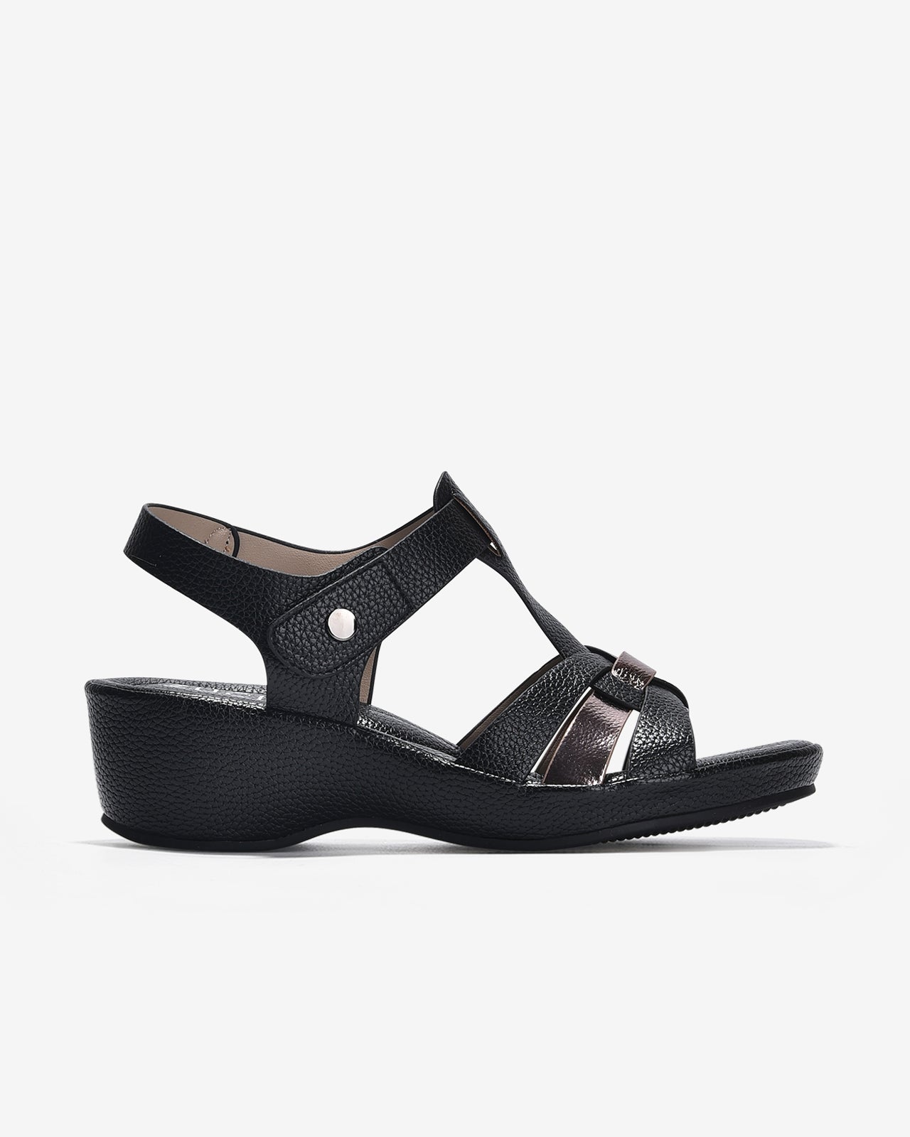 Giày Sandal Xuồng Zucia Quai T-Strap Ánh Kim-SHLJ8Đen Color1First