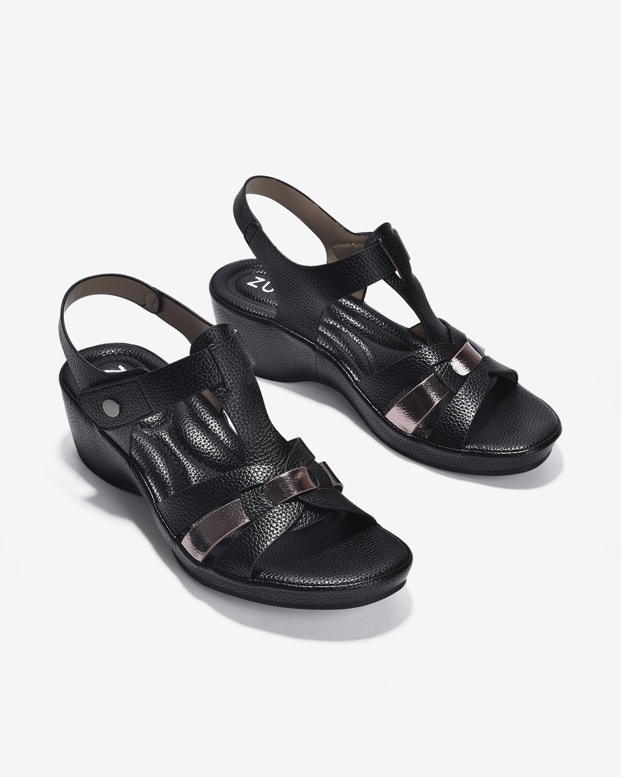 Giày Sandal Xuồng Zucia Quai T-Strap Ánh Kim-SHLJ8Đen Color1