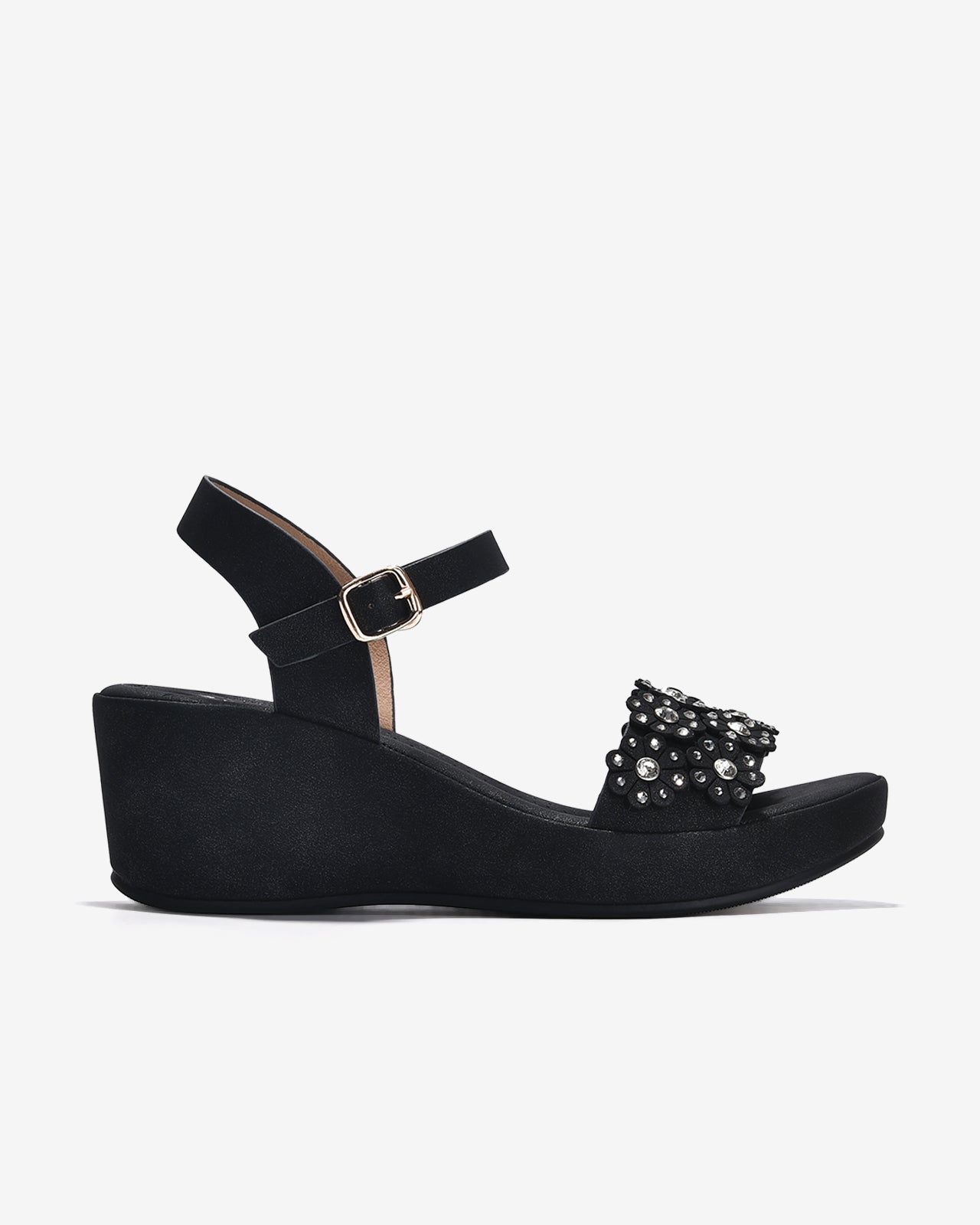 Giày Sandal Cao Gót Zucia Quai Ngang Đính Hoa-SHLK2Đen Color1First