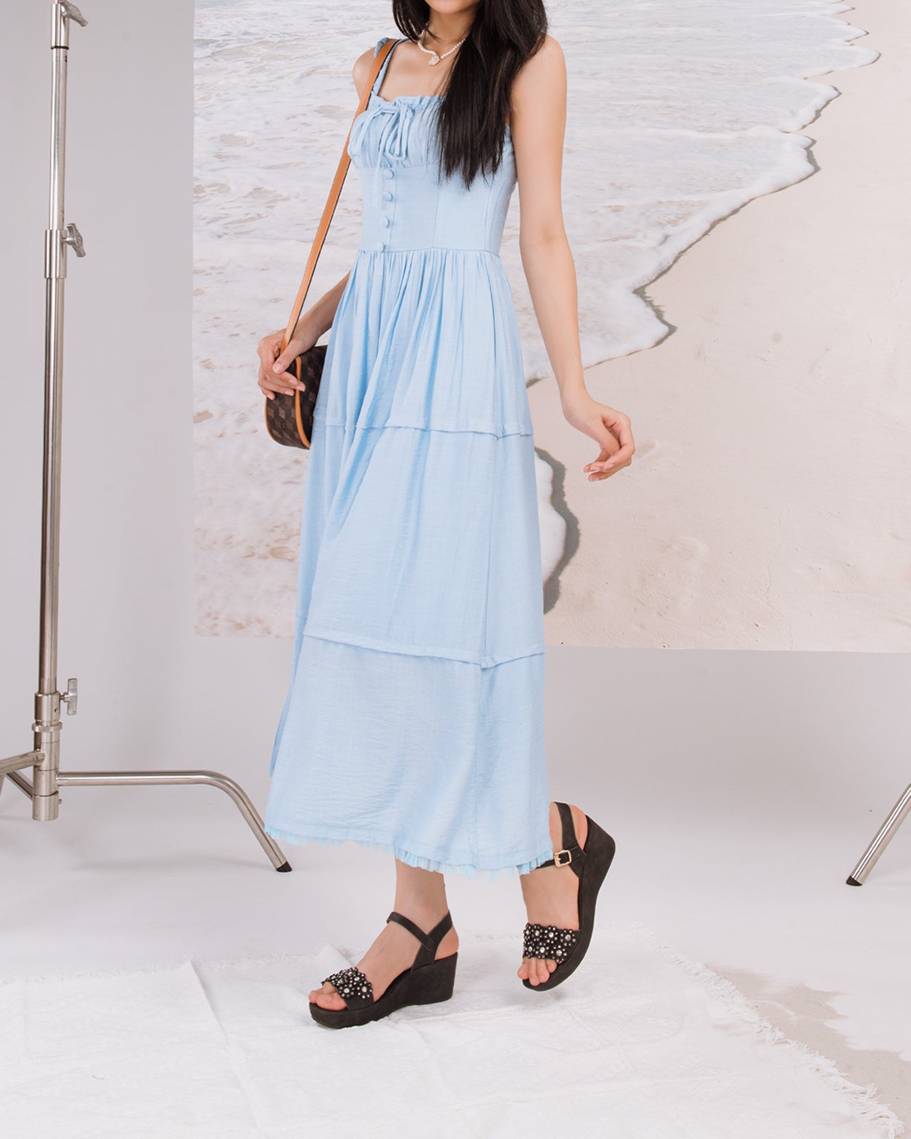 Giày Sandal Cao Gót Zucia Quai Ngang Đính Hoa-SHLK2Đen Color1