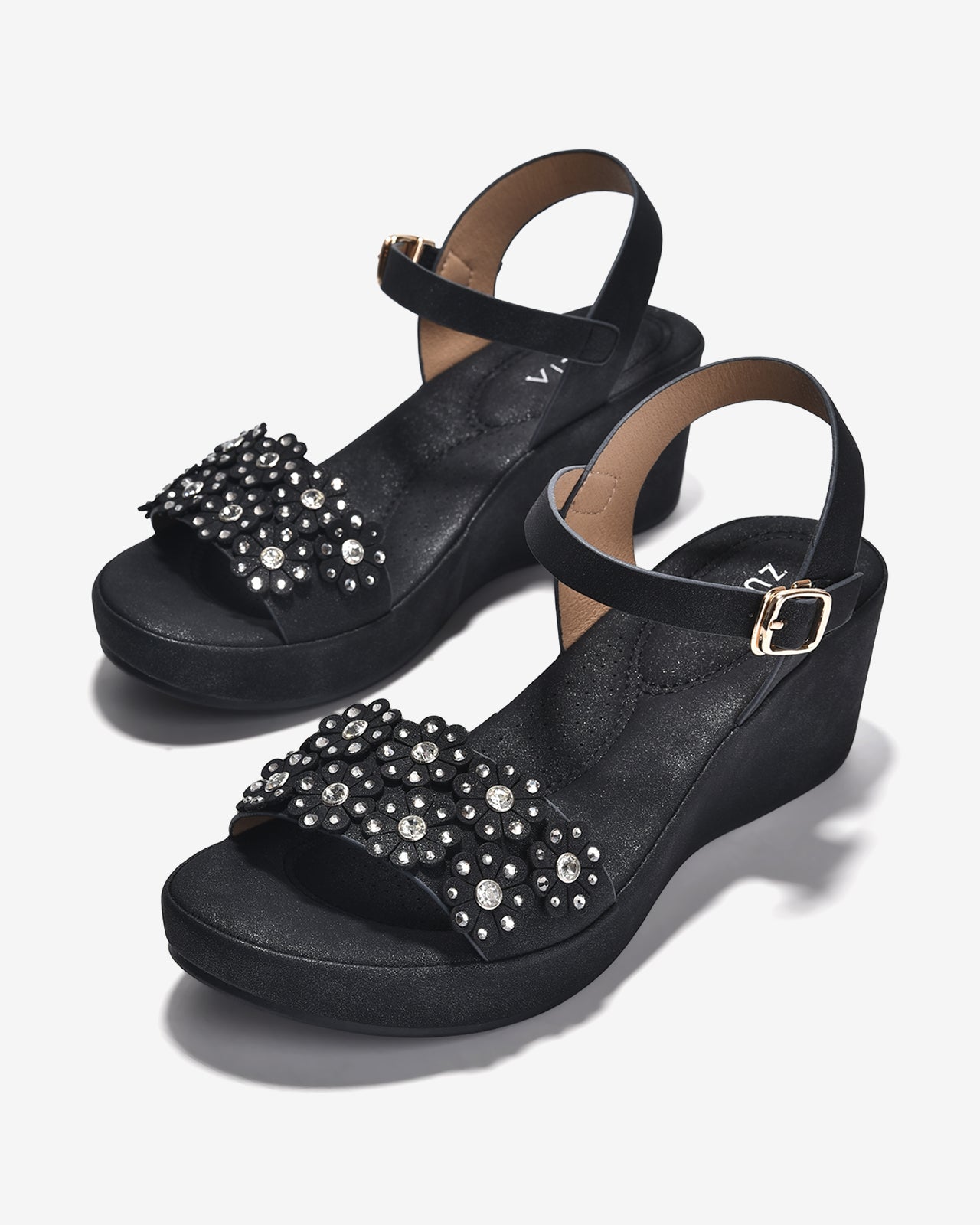 Giày Sandal Cao Gót Zucia Quai Ngang Đính Hoa-SHLK2Đen Color1