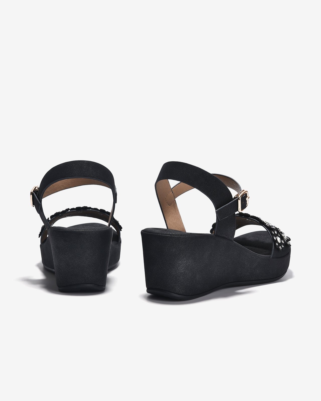 Giày Sandal Cao Gót Zucia Quai Ngang Đính Hoa-SHLK2Đen Color1