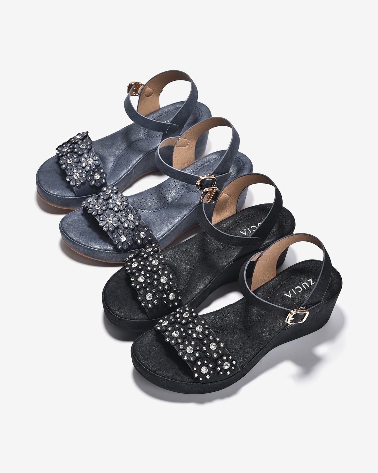 Giày Sandal Cao Gót Zucia Quai Ngang Đính Hoa-SHLK2Đen Color1