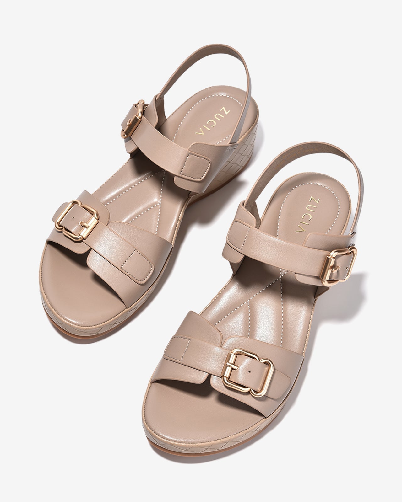Sandal Xuồng Zucia Quai Khoá Đôi Viền Đế Đan-SHLL6-Cafe Color1