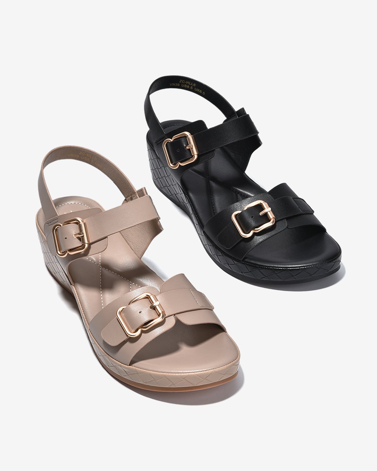 Sandal Xuồng Zucia Quai Khoá Đôi Viền Đế Đan-SHLL6-Cafe Color1
