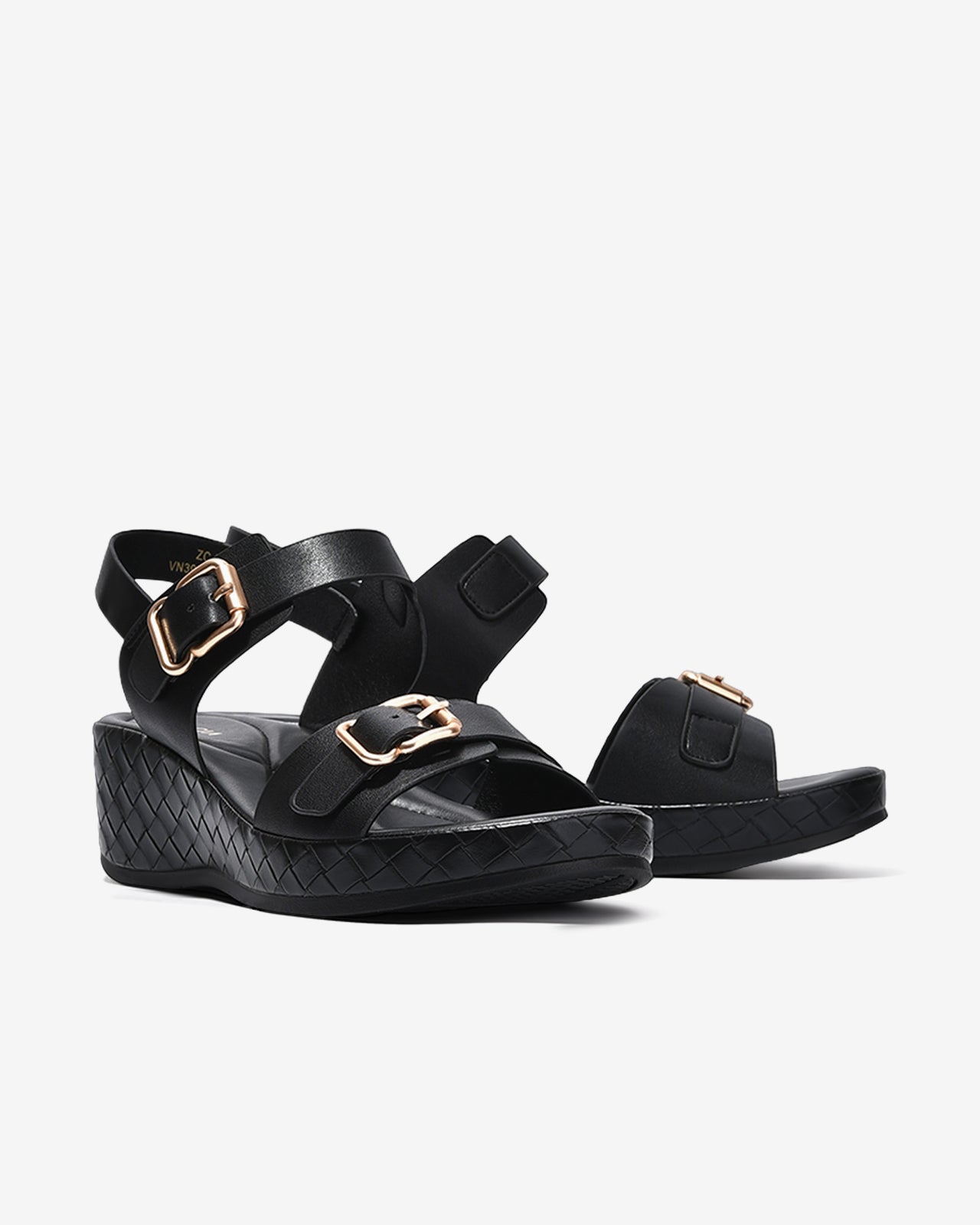 Sandal Xuồng Zucia Quai Khoá Đôi Viền Đế Đan-SHLL6-Đen Color1