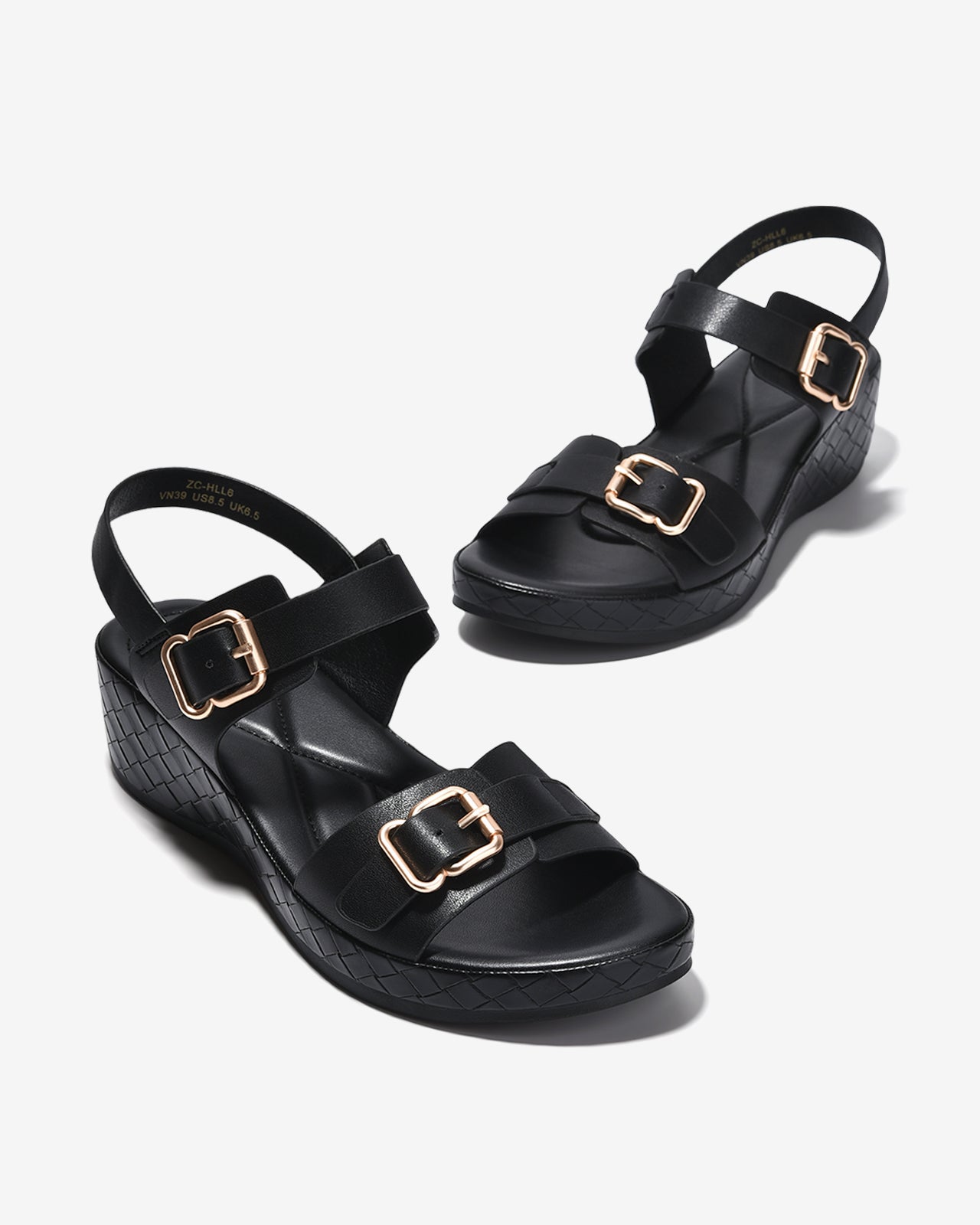 Sandal Xuồng Zucia Quai Khoá Đôi Viền Đế Đan-SHLL6-Đen Color1