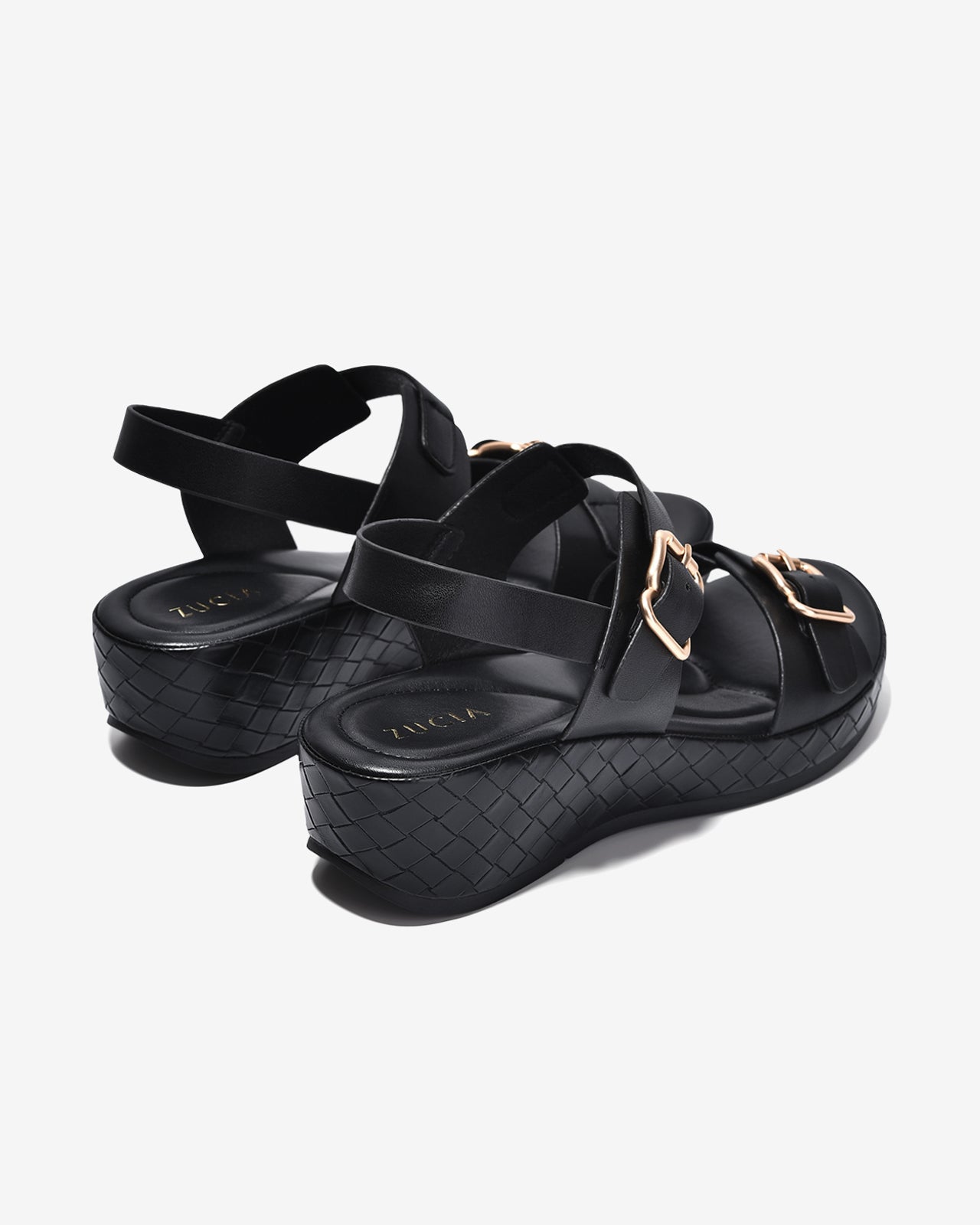 Sandal Xuồng Zucia Quai Khoá Đôi Viền Đế Đan-SHLL6-Đen Color1