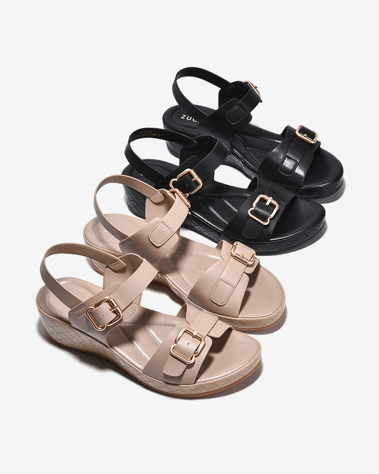 Sandal Xuồng Zucia Quai Khoá Đôi Viền Đế Đan-SHLL6-Đen Color1