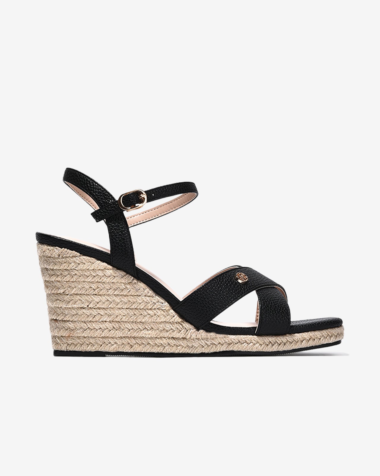 Sandal Xuồng Nữ Zucia Đế Cói Quai Chéo Dập Vân-SHLL7-Đen Color1First