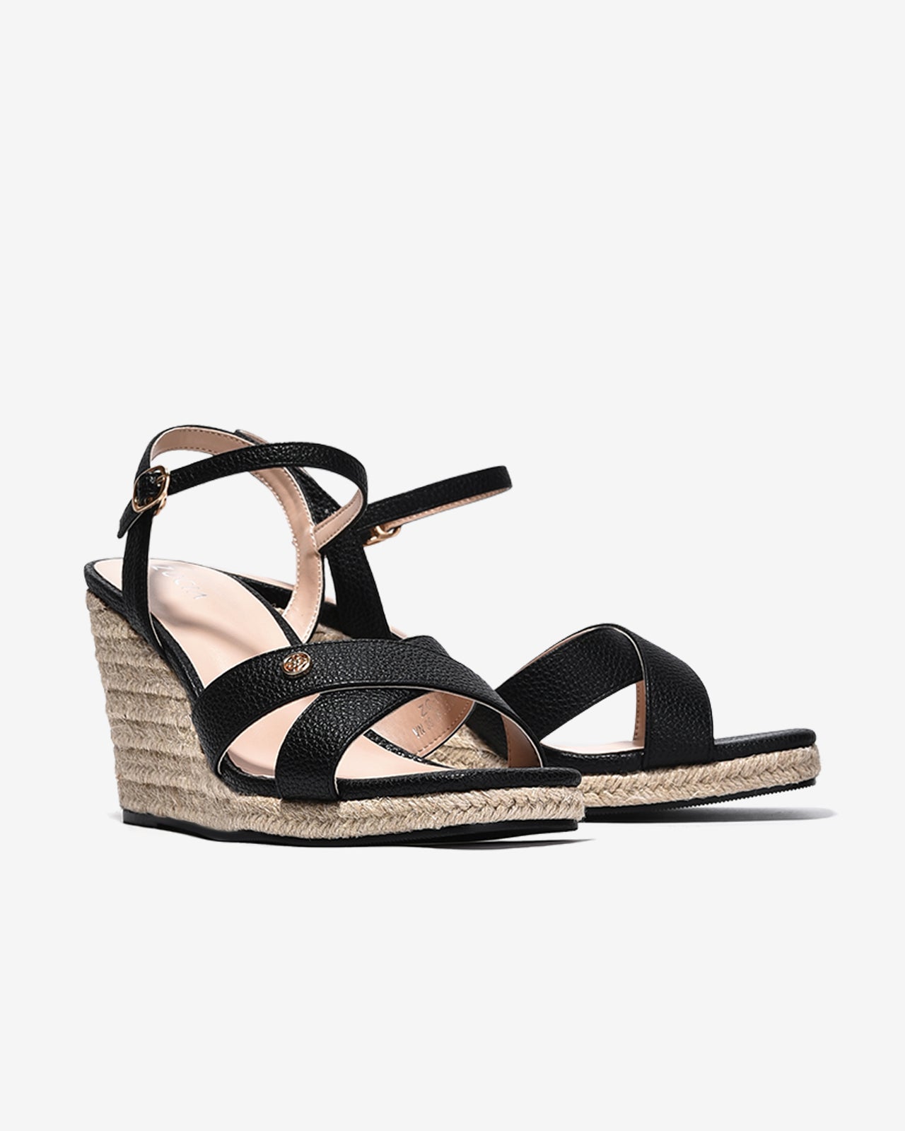 Sandal Xuồng Nữ Zucia Đế Cói Quai Chéo Dập Vân-SHLL7-Đen Color1