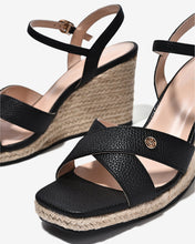 Sandal Xuồng Nữ Zucia Đế Cói Quai Chéo Dập Vân-SHLL7-Đen Color1