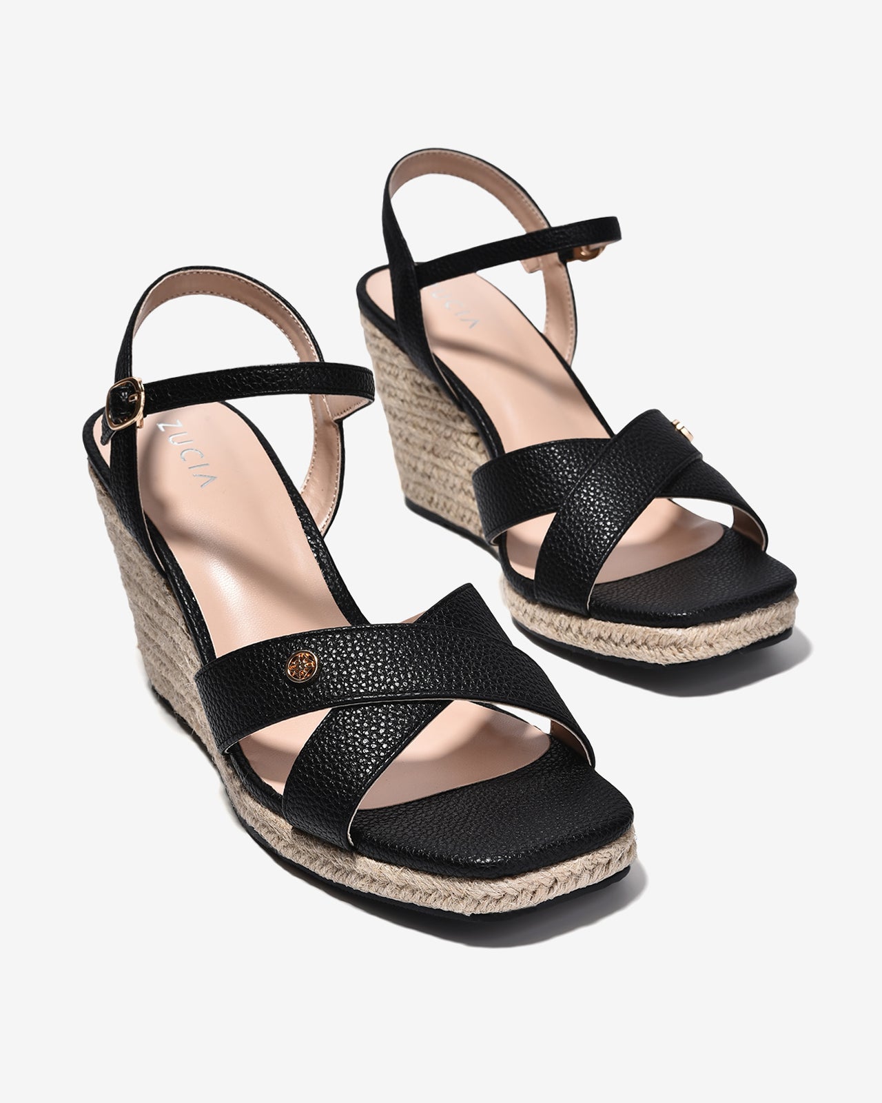 Sandal Xuồng Nữ Zucia Đế Cói Quai Chéo Dập Vân-SHLL7Đen Color1