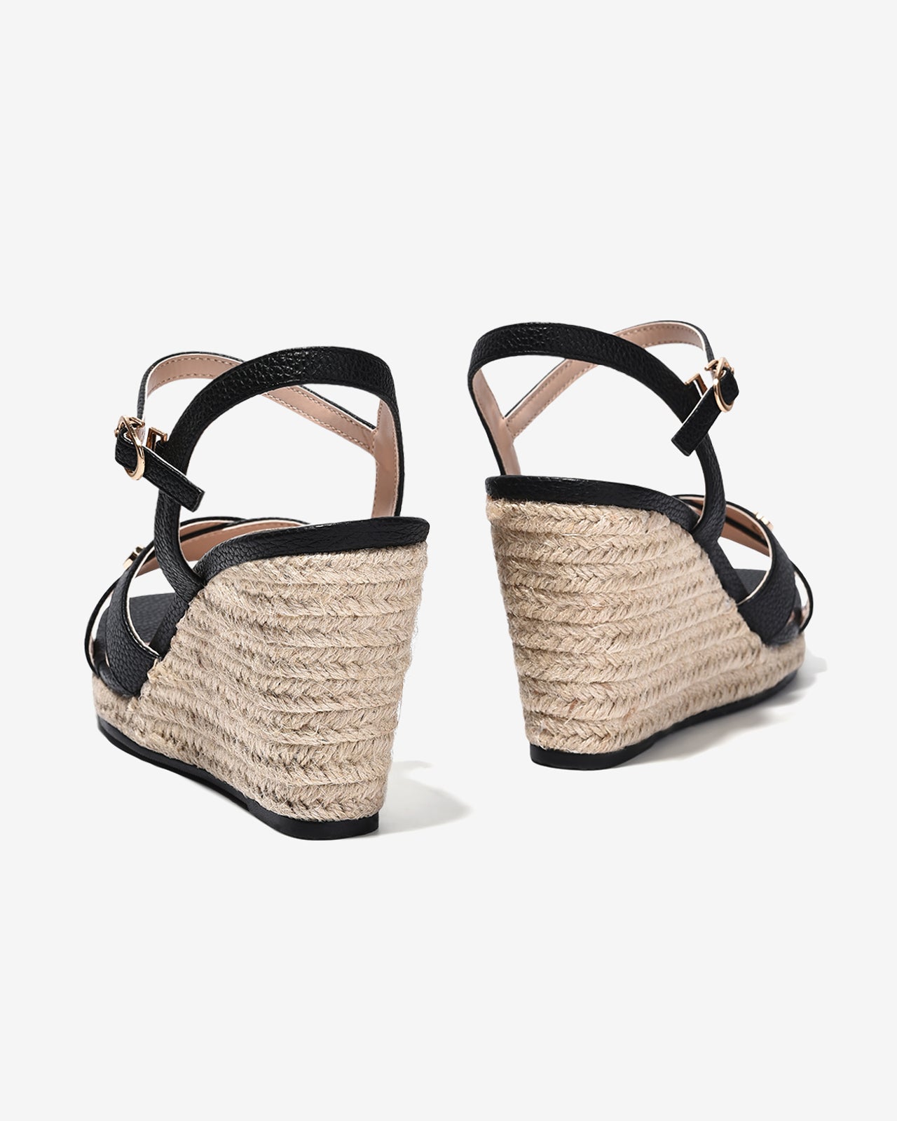 Sandal Xuồng Nữ Zucia Đế Cói Quai Chéo Dập Vân-SHLL7-Đen Color1