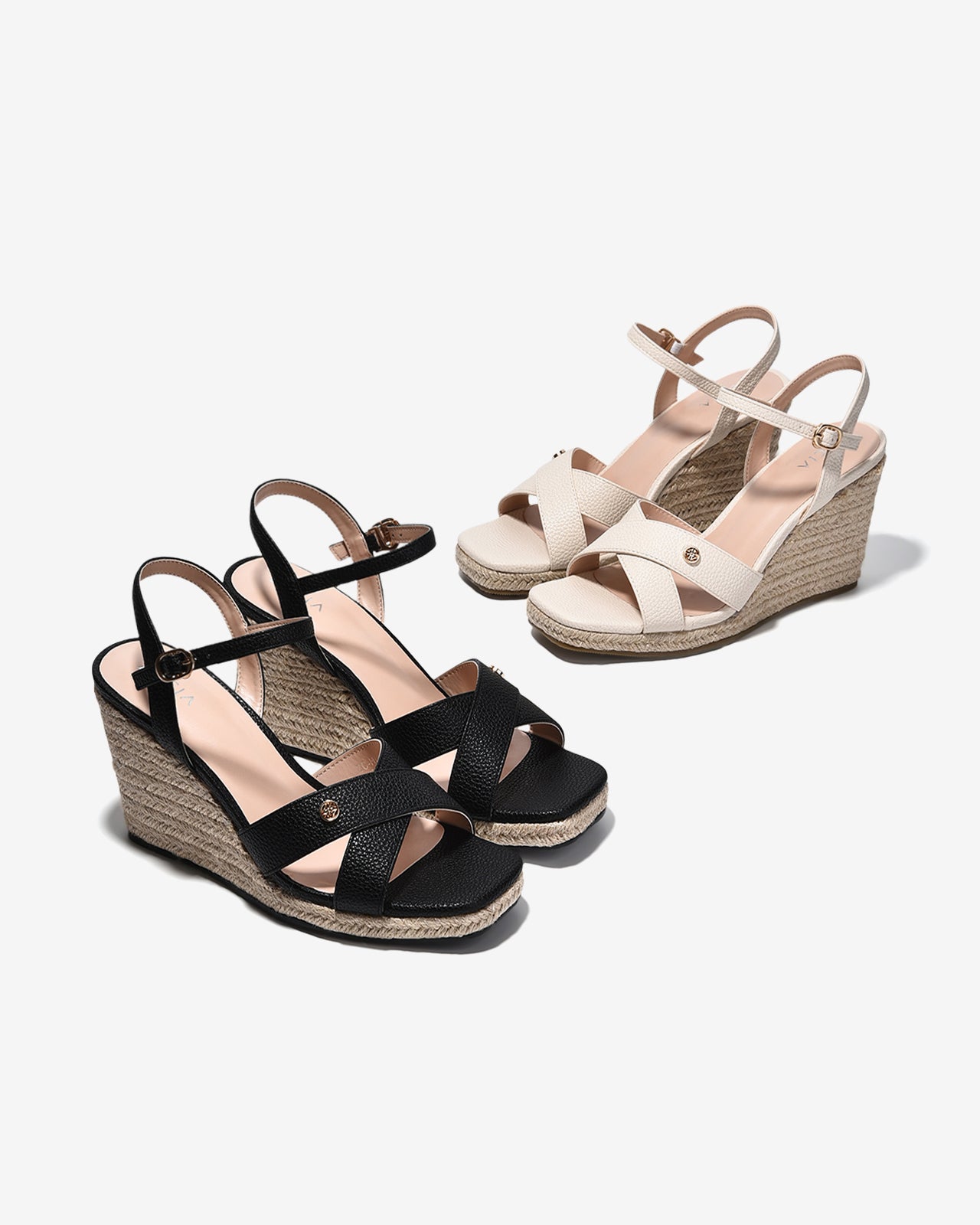 Sandal Xuồng Nữ Zucia Đế Cói Quai Chéo Dập Vân-SHLL7-Đen Color1