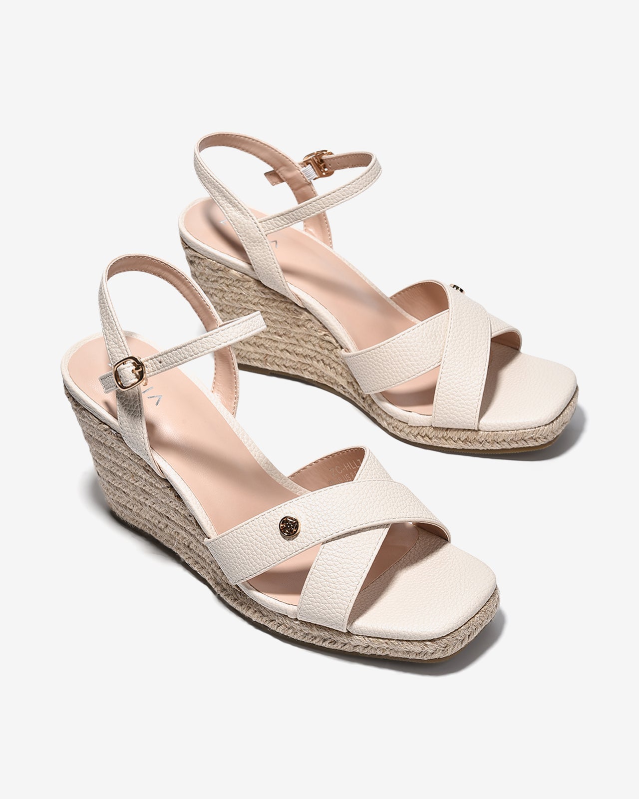 Sandal Xuồng Nữ Zucia Đế Cói Quai Chéo Dập Vân-SHLL7-Kem Color1
