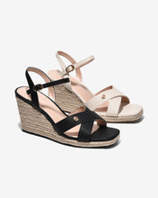 Sandal Xuồng Nữ Zucia Đế Cói Quai Chéo Dập Vân-SHLL7-Kem Color1