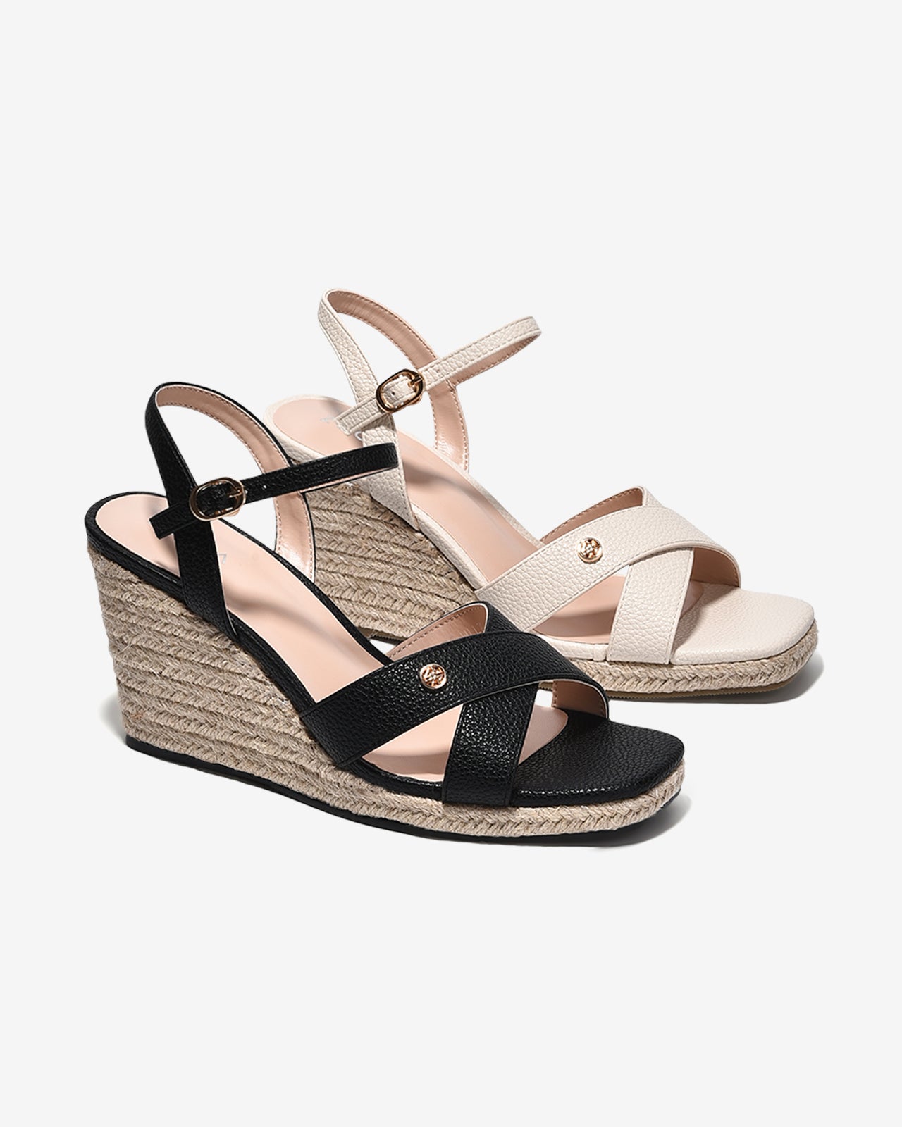Sandal Xuồng Nữ Zucia Đế Cói Quai Chéo Dập Vân-SHLL7Kem Color1