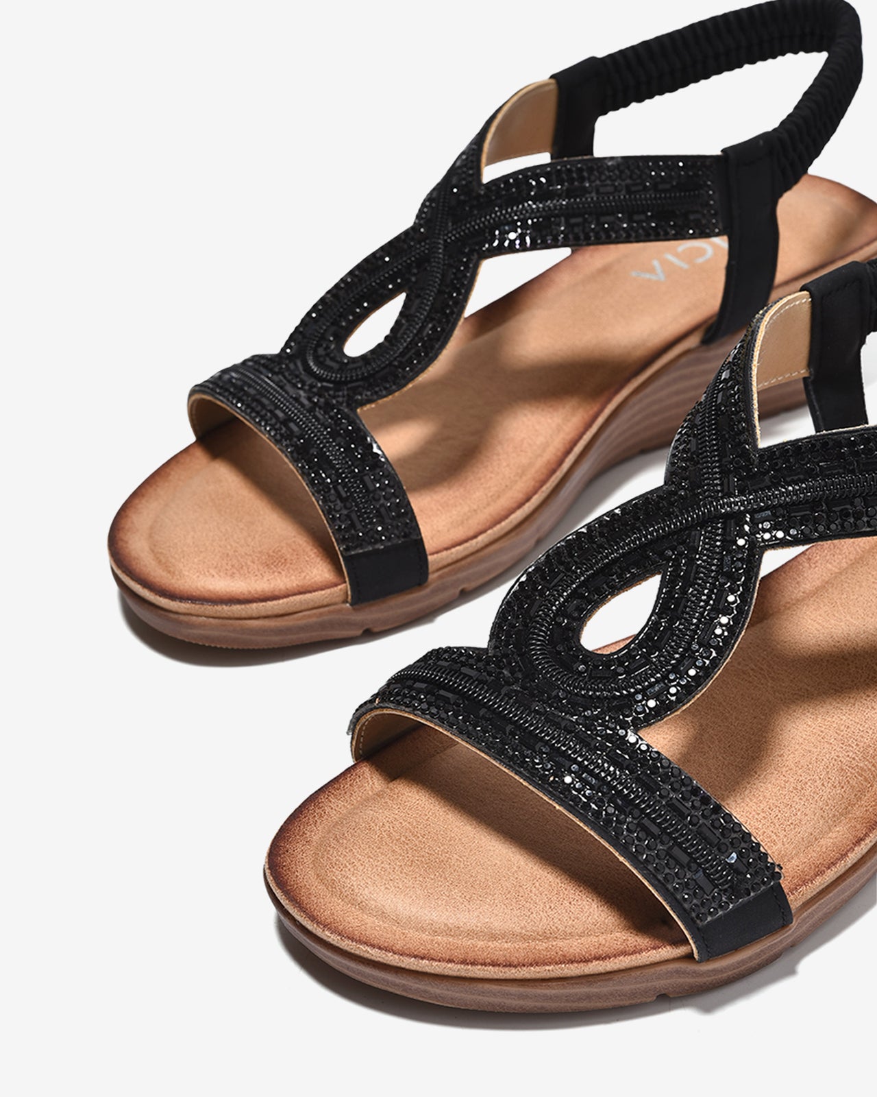 Sandal Xuồng Zucia 5cm Đính Ánh Kim-SHLO2Đen Color1