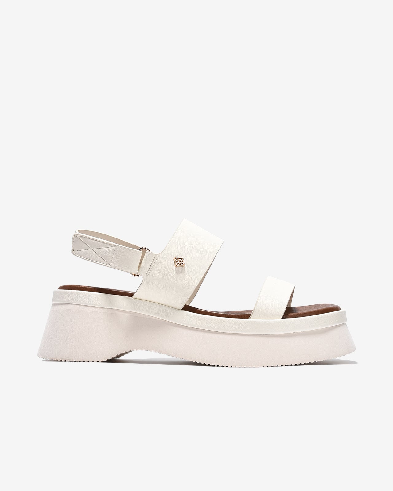 Sandal Xuồng Zucia Hai Quai Ngang Đính Logo-STH99Kem Color1First