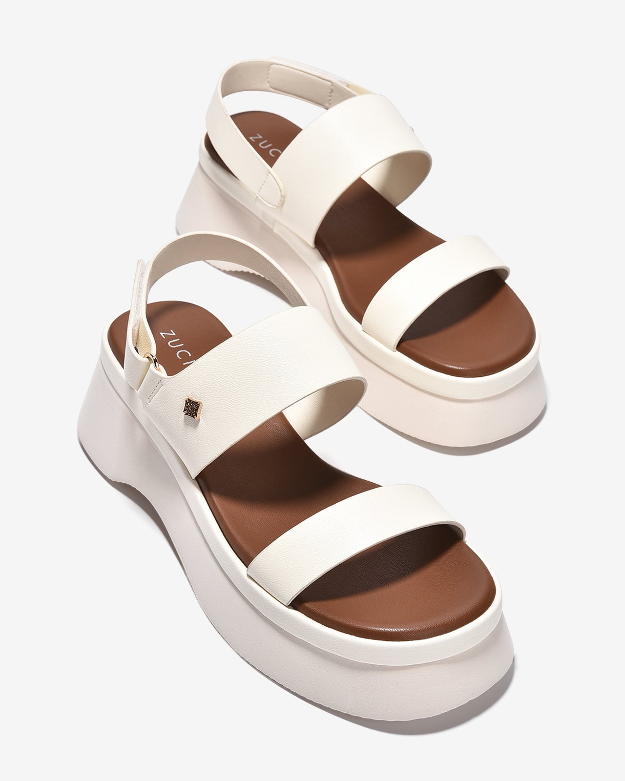Sandal Xuồng Zucia Hai Quai Ngang Đính Logo-STH99Kem Color1